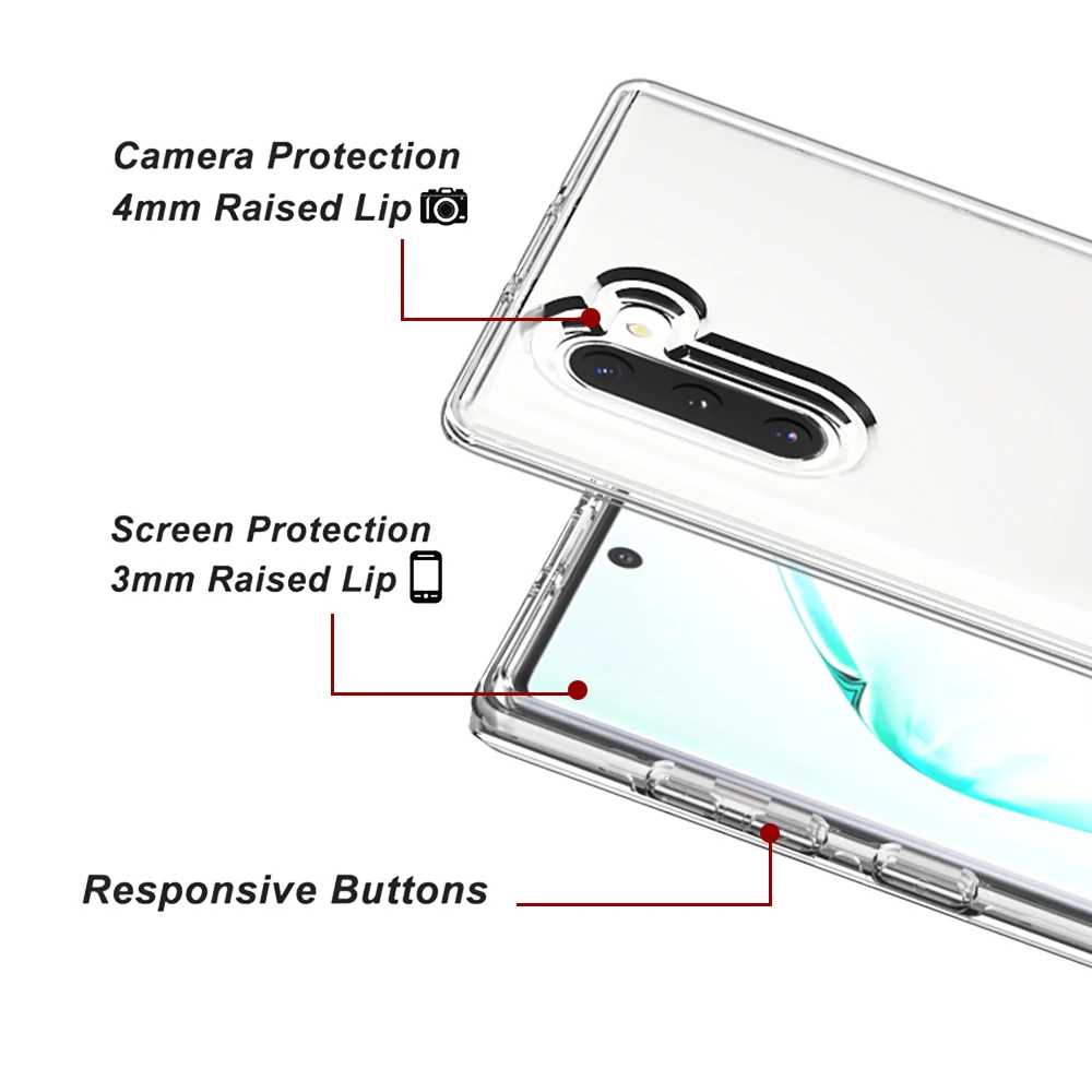 Transparent For Samsung Galaxy Note 10 10 5G Case Soft TPU Hard PC For Samsung Galaxy 3