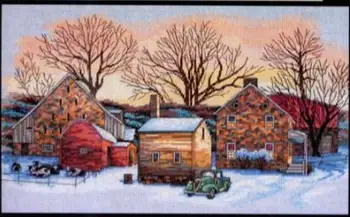 

COTTON Top Quality Beautiful Lovely Counted Cross Stitch Kit Farm Hamlet Tome Home House at Dawn Green Car dim 35255
