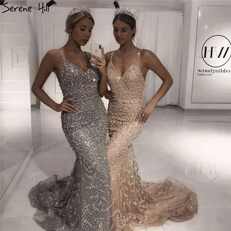 Serene Hill V-Neck Mermaid Sexy Evening Dress Dubai Luxury Sleeveless Full Beadings Cocktail Formal Party Gown CLA60729