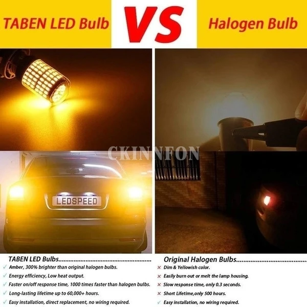 100 шт./лот T20 7440 W21W светодиодный лампы 3014 144smd светодиодный CanBus без ошибок 1156 BA15S P21W BAU15S PY21W светодиодный светильник для поворотов светильник