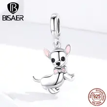 Подвески для собак BISAER, 925 пробы, серебряные бусины для чихуахуа, собачка, животное, серебряные подвески, подходят для женщин, браслеты из серебра 925, ювелирные изделия