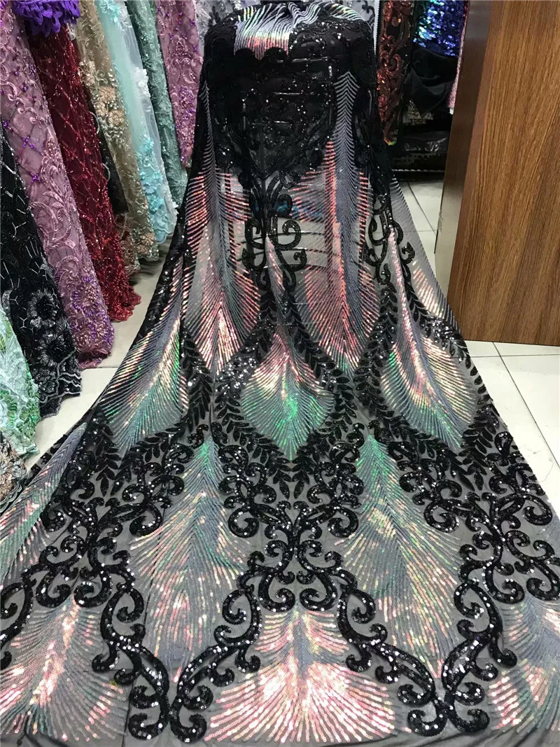 Новинка нигерийское кружево ткань высокое качество tissu dentelle нигерийский кружевной материал роскошные ткани для вечерних платьев 5 ярдов/партия - Цвет: black