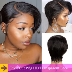Pixie Cut Wig Short Bob Wig Straight Human Hair Wigs T Part Transparent Lace Wig Side Part Wig For Women Pre plucked Hairline