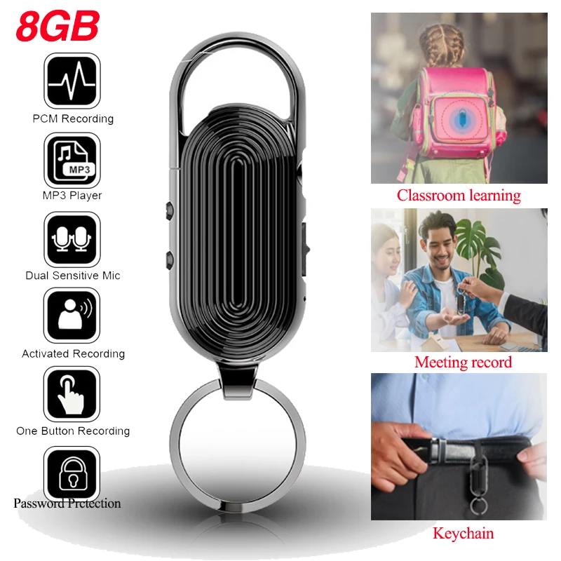 

Mini Voice Recorder 8GB Keychain Recorder USB Flash Digital Audio Voice Recording Dictaphone MP3 Player Kid Class Assistant