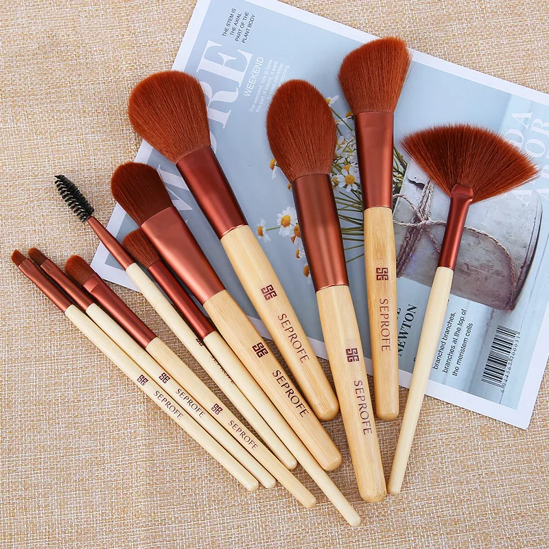

10 Pcs Bamboo Handle Makeup Brushes Set Foundation Powder Blush Eye Shadow Lip Brushes Face Beauty eye shadow makeup Tools Kit