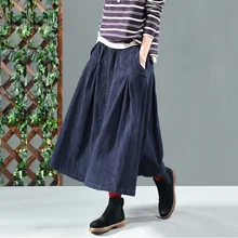 Зимние новые ретро вельветовые юбки литературные свободные большие качели плиссированные юбки были женские тонкие юбки девушки длинные секции