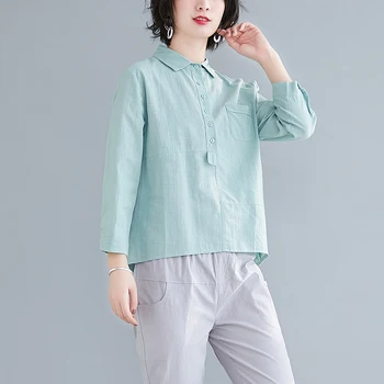 

COIGARSAM Cotton Linen Loose New Spring Women shirts Pink Green Yellow 8080