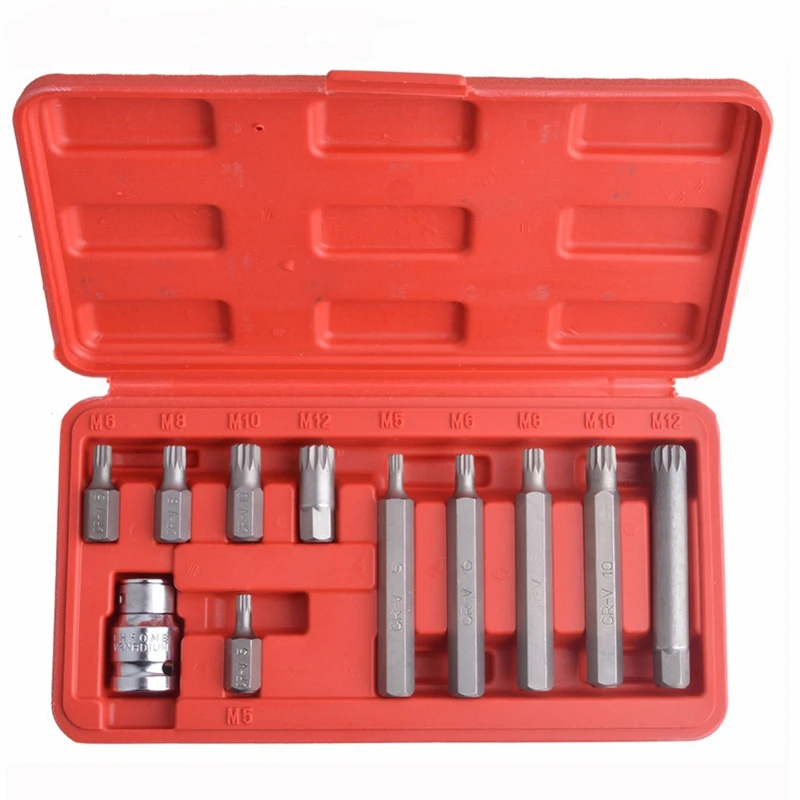 

11Pcs 12 Point Spline Bit Set Screwdriver Bit Sets Including 10Pc Spline Bits and 1Pc 1/2 Inch Drive Socket Adaptor