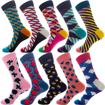 

9 Pares De Calcetines Hot Sale Casual Men Socks Socks fashion design Plaid Colorful happy Business Party Dress Cotton Socks Man