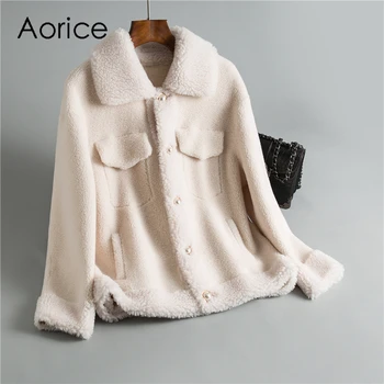 

Pudi Winter women 30% real wool fur coat peal button warm jacket sheep shearling girl fur coats lady Long jacket overcoat OMS902