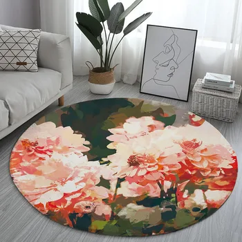 

Cartoon style patterned round rug non-slip bath mat soft and fluffy flannel living room decorative carpet