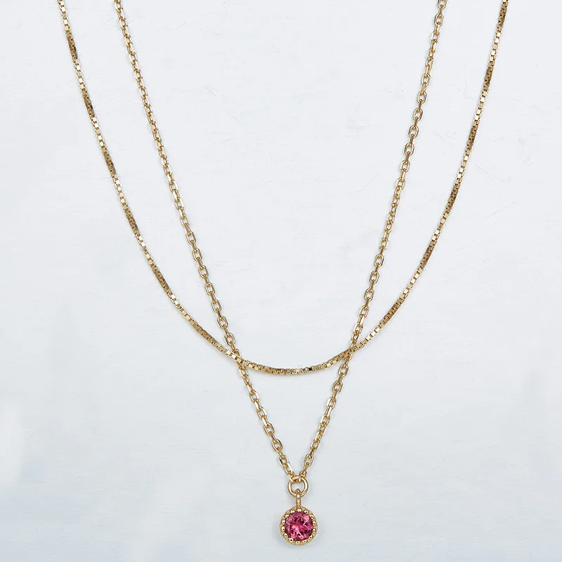 

Japanese Korean-Style Hot Selling Necklace Powder Topaz Commuting Multistory Necklace Women's S925 Fine Silver Accessories