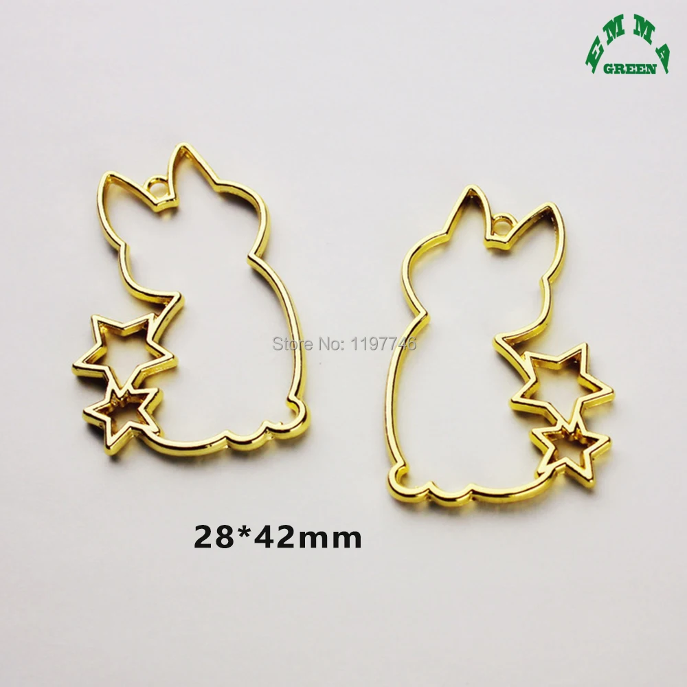 Kitten Gold Charm Cute Baby Cat Hollow Mold Metal Pendant Accessories for Jewelry Making Finding 20pcs 42mm