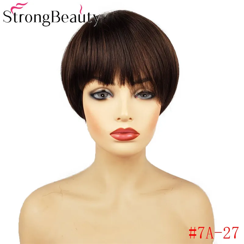 StrongBeauty короткие прямые синтетические парики натуральный коричневый парик женские волосы 3 цвета на выбор - Цвет: 7A-27