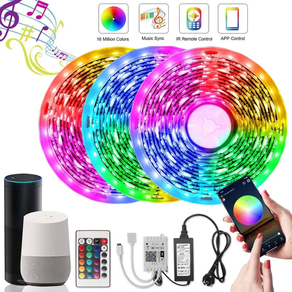 

Waterproof LED Strip 12V DC Smart APP Control Luces Led 5050 Flexible RGB Tape WIFI Controller LED Lights for Bedroom Decoration