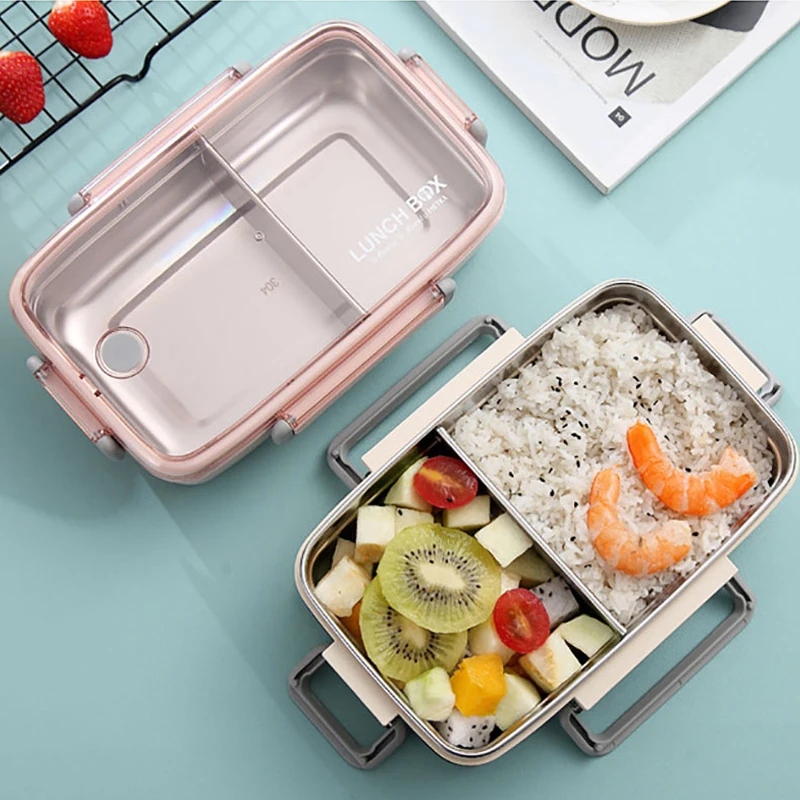 

304 New Stainless Steel LunchBox The Grid Seal Independent Bento Box Lattice Food Container Children's School Bento Box