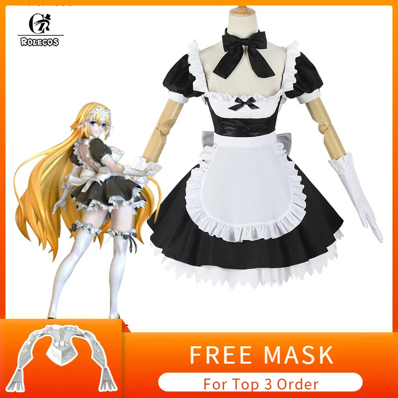 

ROLECOS Fate Jeanne d'Arc Cosplay Costume Game Fate Grand Order Cosplay FGO Maid Costume Women Maid Dress Stocking Gloves