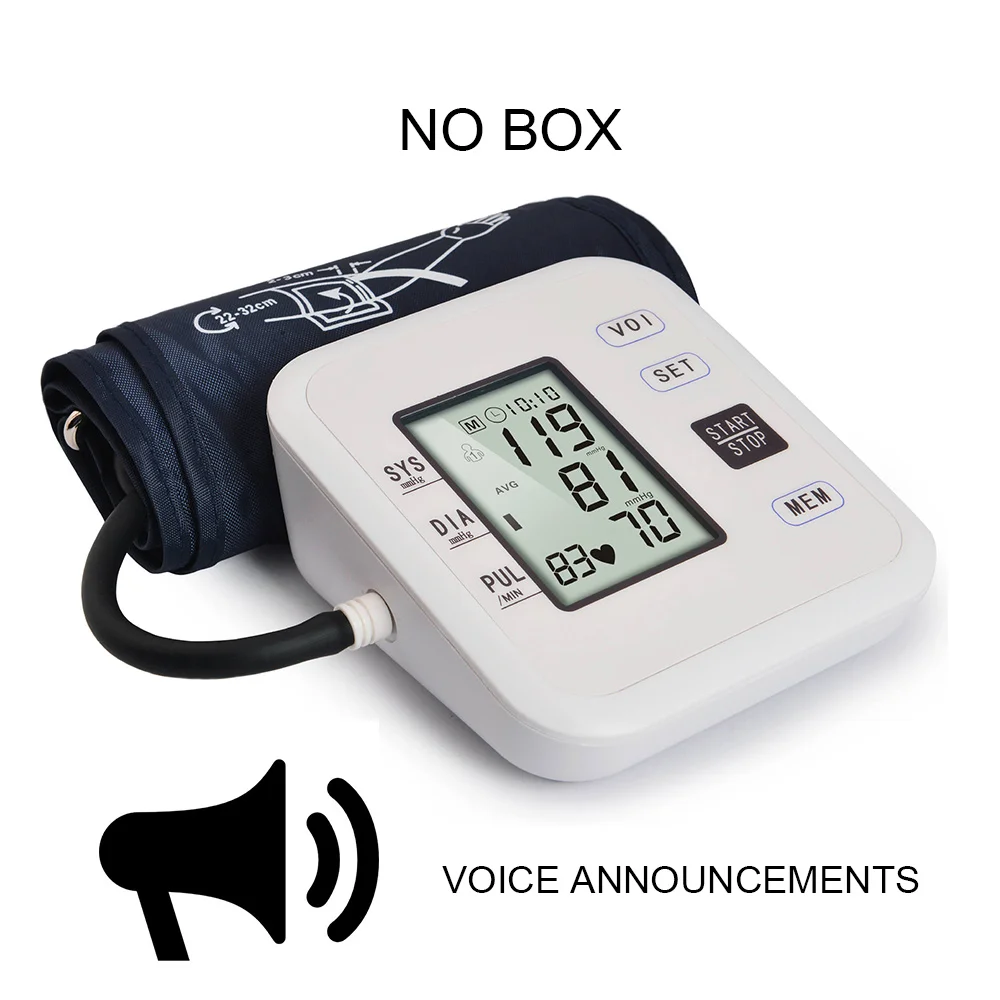 Монитор артериального давления на руку тонометр Медицинское оборудование ЖК-аппарат для измерения давления домашний измеритель сердечного ритма - Цвет: white voice no box