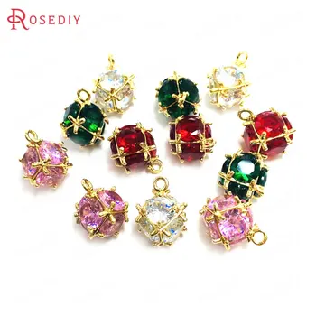 

(38109)6PCS Zircon 4MM or 6MM 24K Champagne Gold Color Brass and Zircon Cube Charms Pendants Jewelry Making Supplies Accessories