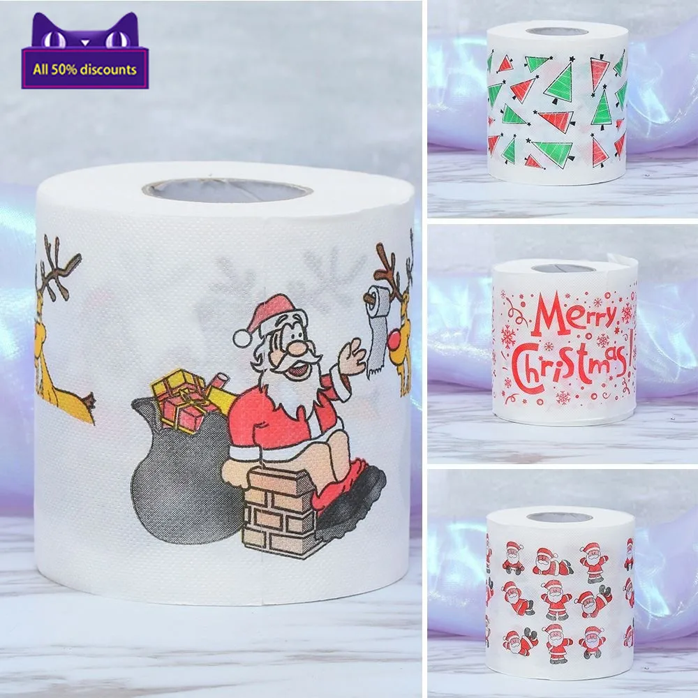 1Roll Santa Claus/Deer Merry Christmas Supplies Printed Toilet Paper Home Bath Living Room Toilet Paper Tissue Roll Xmas Paper
