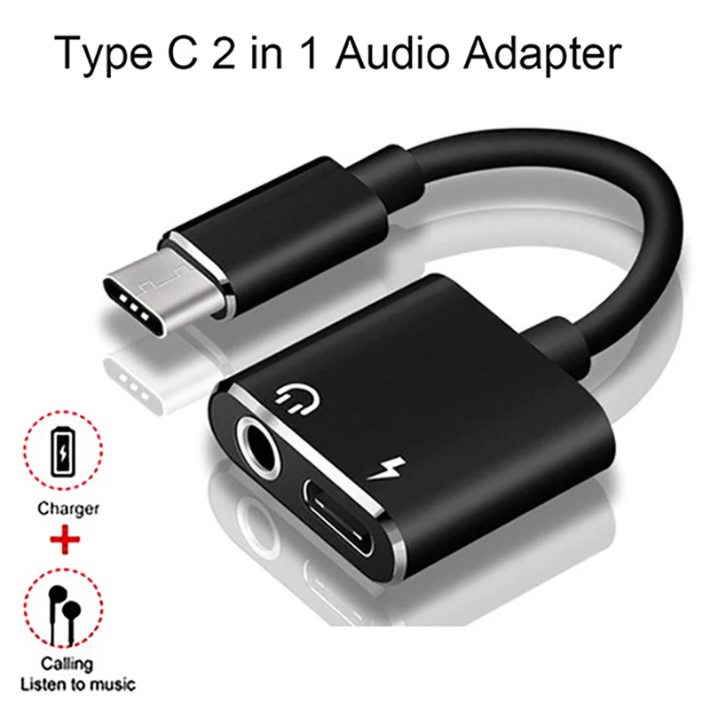 2 в 1 USB Type C адаптер для зарядки наушников аудио кабель конвертер Samsung huawei