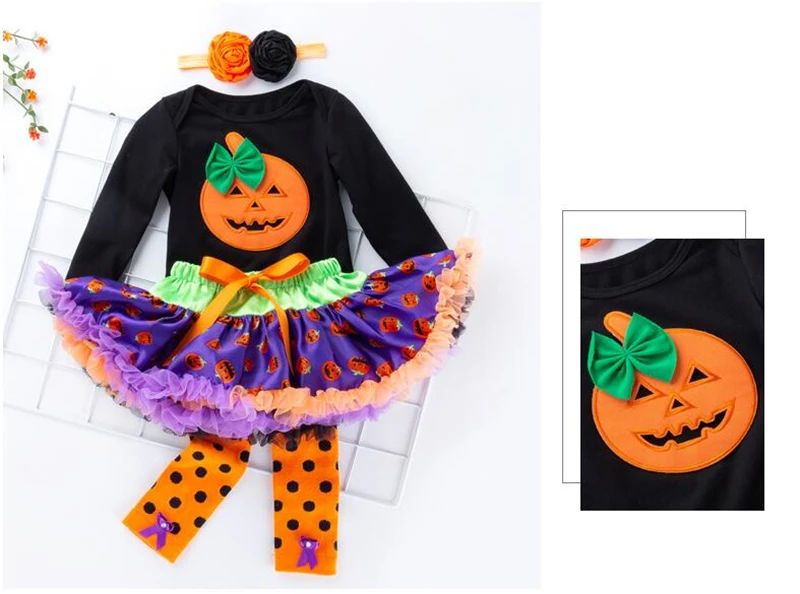 Baby Girl Pumpkin Halloween Clothes Sets Long Sleeve Romper And Tutu SKirt Infnat Winter Funny Clothes Baby Halloween Festival