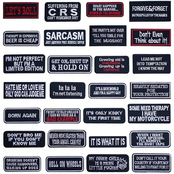 

Black Words Embroidered Iron on Patches for Clothing DIY Stripes Clothes Patchwork Sticker Custom Applique