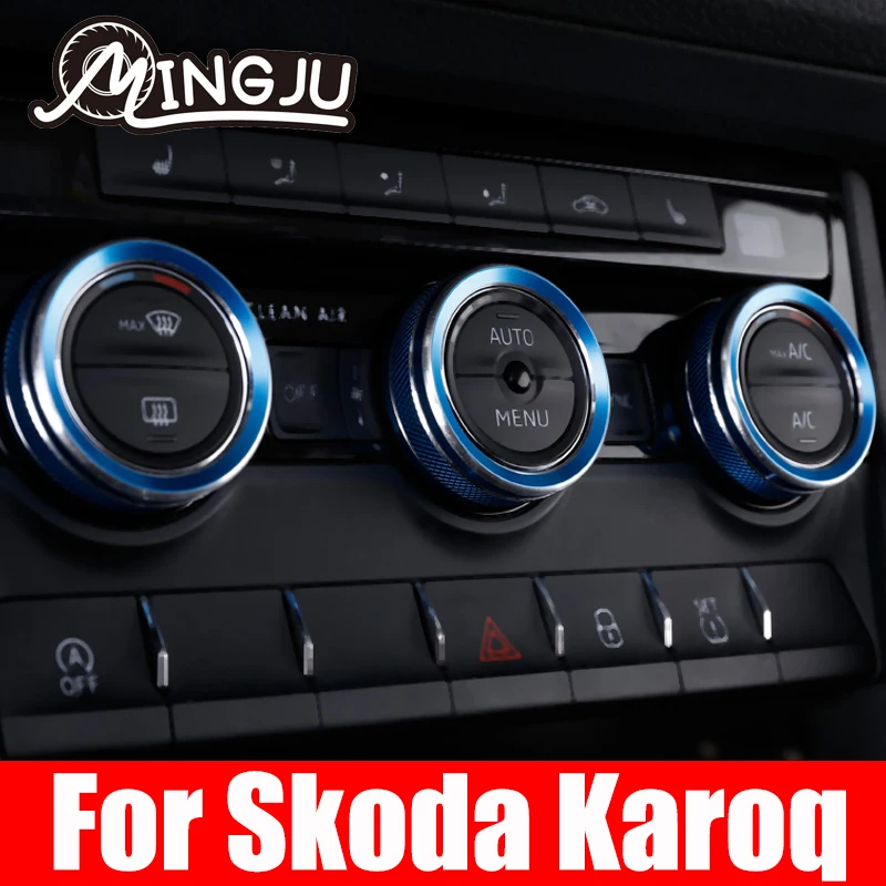 

Car Interior Audio Stereo Volume Control Knob Ring Air Conditioner Button Cover For Skoda Karoq 2018 2019 2020 2021 Accessories