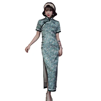 

Plus Size 3XL 4XL New Short Sleeve Classic Women Cheongsam Elegant Long Sexy Qipao Summer Print Dress Mandarin Collar