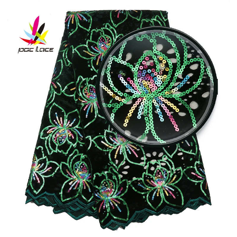 Новый дизайн 2019 африканская бархатная кружевная ткань с блестками популярная