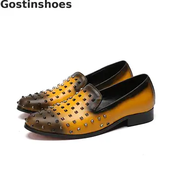 

Rivets Decoration Men Casual Shoes Genuine Leather Men Loafers Slip-on Pointed Toe Leisure Leather Shoes Fashion Style
