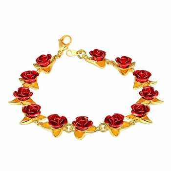 

Elegant 3 Colors Flowers Bracelets Wrist Charm Chain Gold Color Fashion Jewelry Flora Bracelets For Women Party Gift Pulseiras
