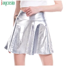 Танцевальная блестящая мини-юбка женская дышащая однотонная Повседневная Эластичная лента Женская юбка размера плюс свободная Высокая талия вечерние юбки для ночного клуба