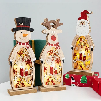 

Christmas Tabletop Decor Wooden Ornaments Old Man Snowman Deer Led Night Light