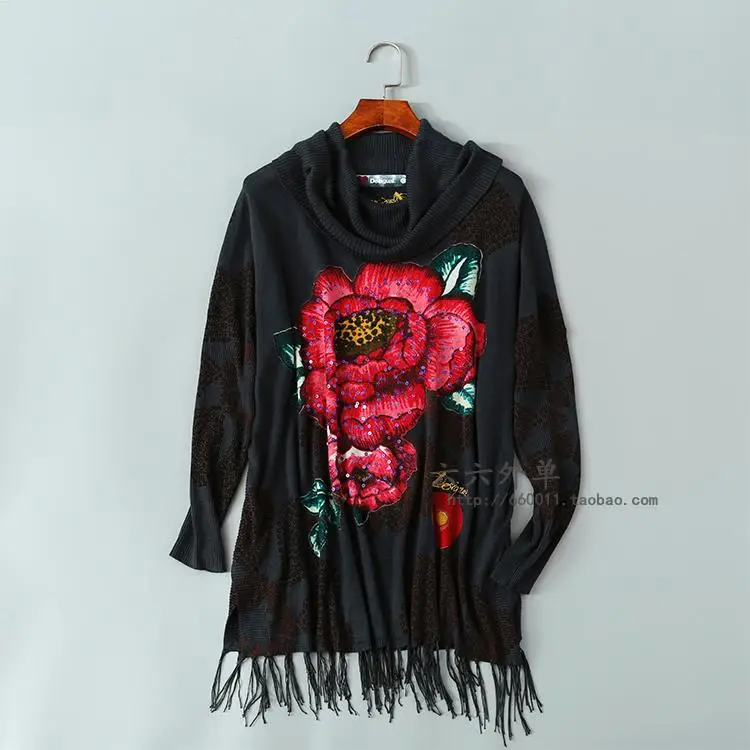 DESIGUAL Свободная трикотажная блузка с бахромой и цветочным принтом для женщин, трикотажная одежда