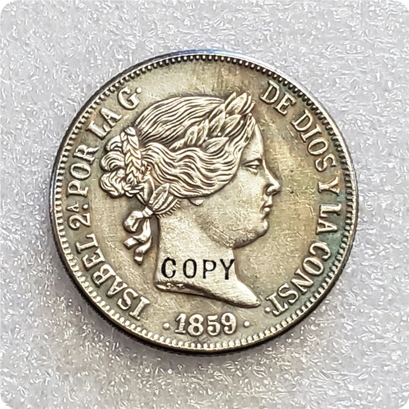 1859 Испания 20 Reales-Isabel II копия монеты