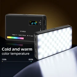 LED Camera Light RGB Full Color Output Video Lamp Kit 3100mAh Battery With 140 Beads Dimmable 2500K-8500K Bi-Color Panel Light