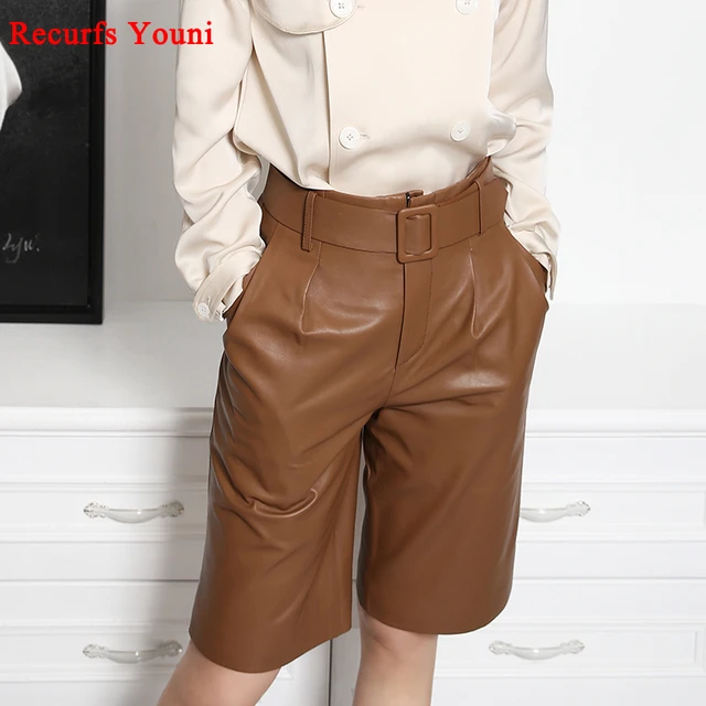 Leather High Waist Suit Shorts  Genuine Leather Shorts Womens - Style  Women's - Aliexpress