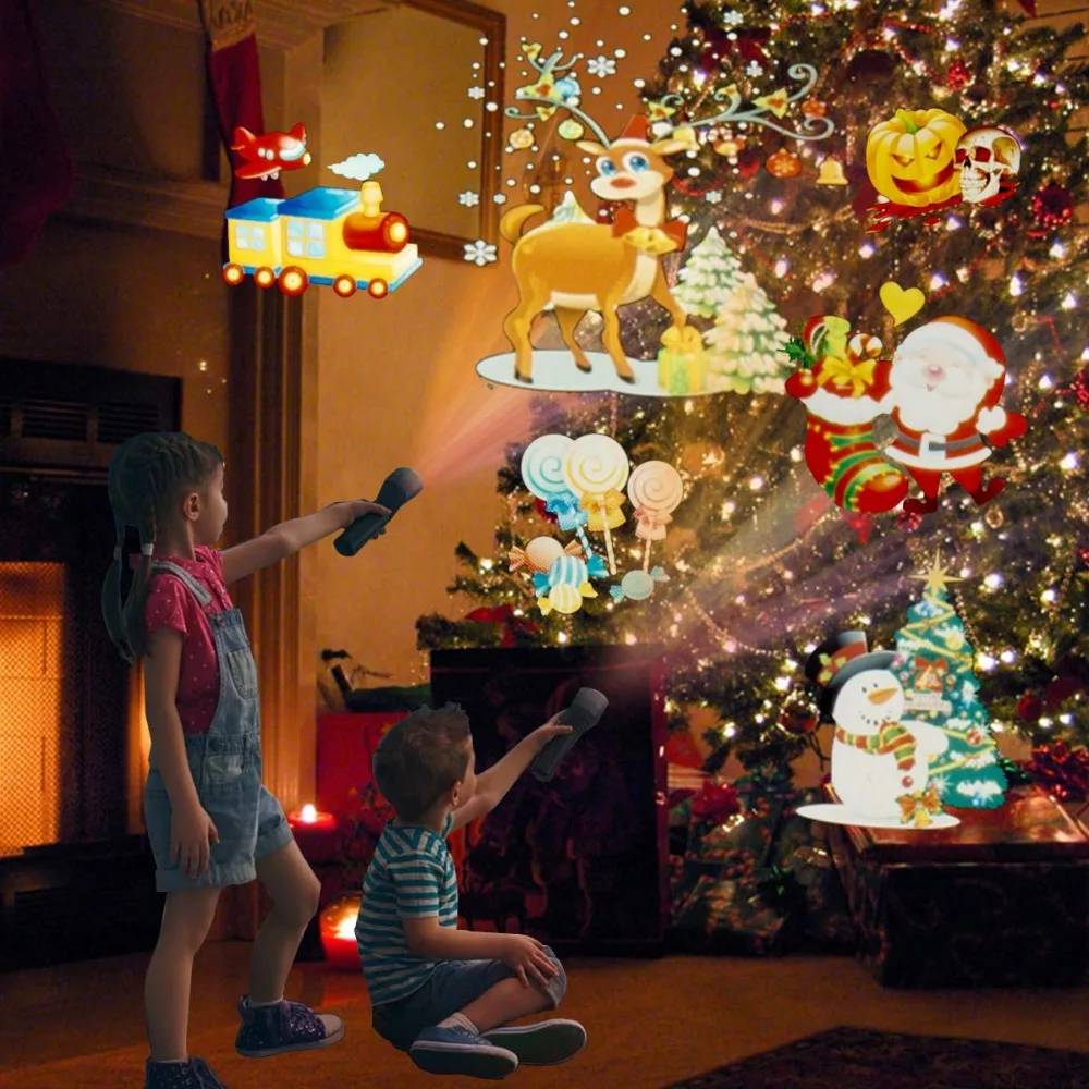 Хэллоуин Рождество Новый год переносной светодиодный фонарик анимационная лампа анимационный фильм проекционная лампа + 18650 батарея для