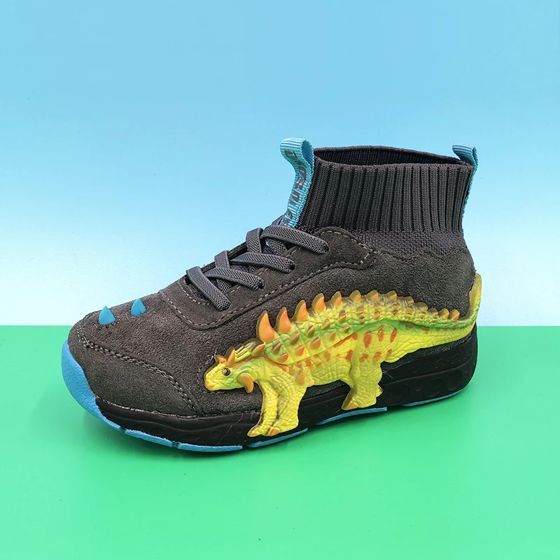 gray-4 LED Dinoskulls/детские носки для малышей; обувь для мальчиков; сезон осень; Светящиеся кроссовки для маленьких детей; динозавр; Светодиодный светильник; модная Уличная обувь - Цвет: gray-4 LED