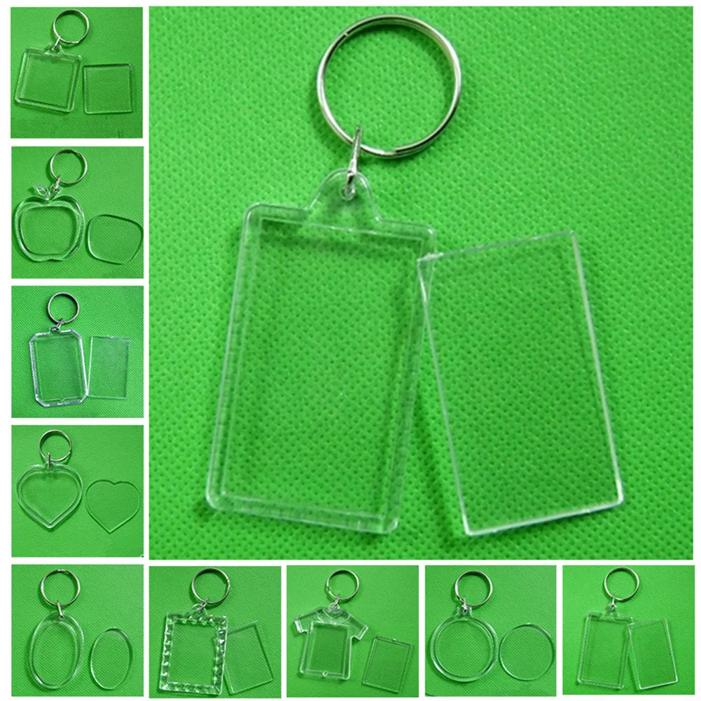 Photo Frame Keychian Acrylic Rectangle Insert Picture Frame Keyring Key Holder DIY Split Ring Gift for Women Ladies Girls
