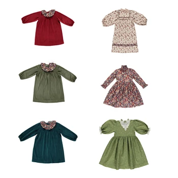 

Per-sale Ship In End of September 2020 Baby Girl Winter Clothes Beo Girl Retro Christmas Floral Dress Birthday Dress for Dresses