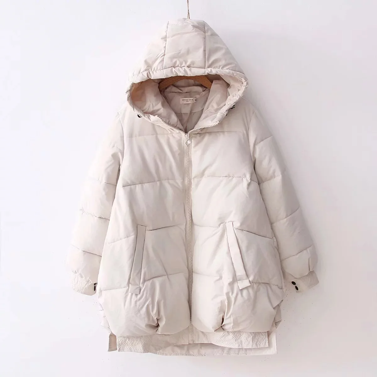 

Winter Japanese-style Mori Girl Line Solid Color Thick Loose-Fit Slimming Mid-length Hooded down Coat Cotton-padded Clothes 9029