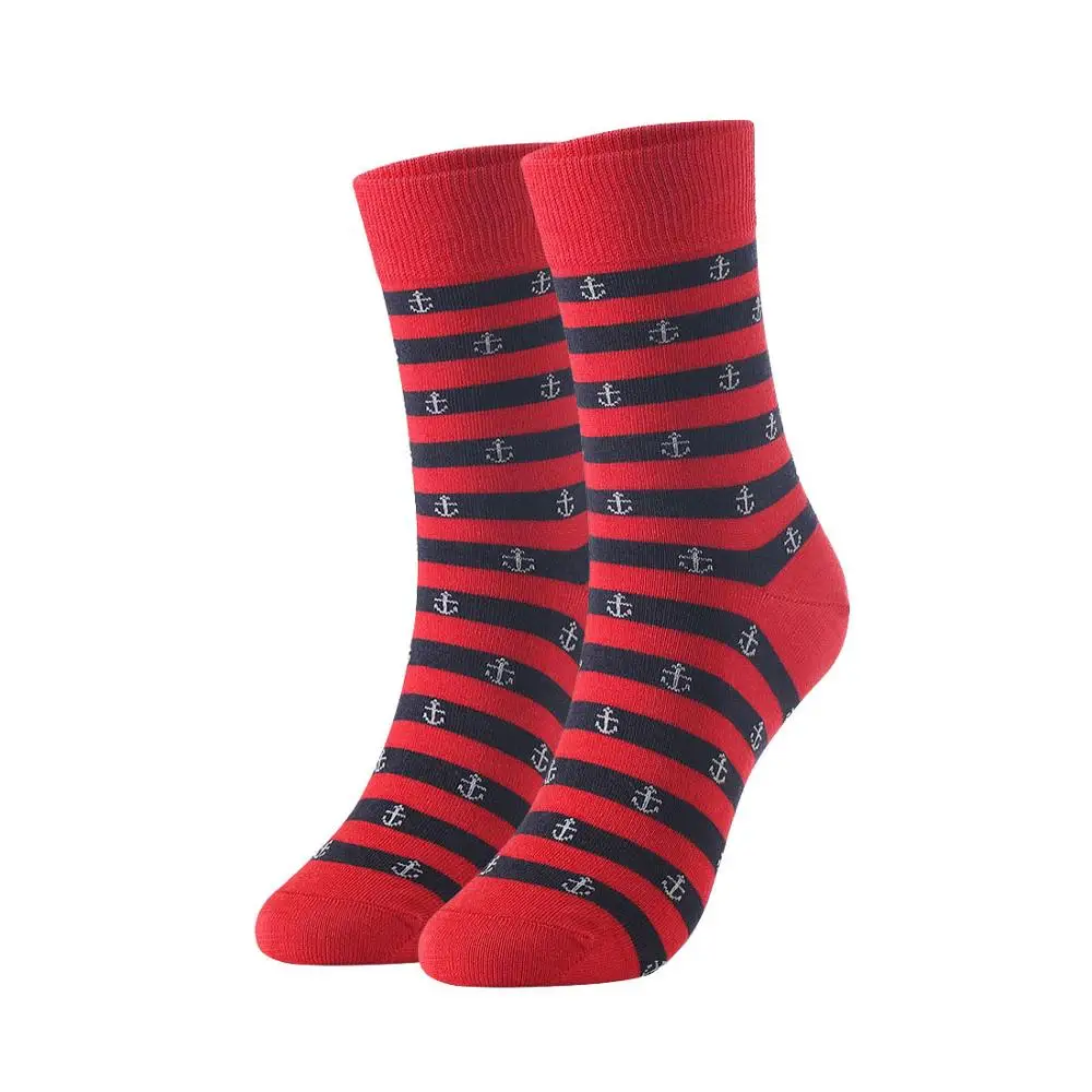 Мужские хлопковые носки, Модные Цветные мужские носки в полоску, брендовые носки больших размеров, британский Размер 7-11, европейский размер 40-46, 1002 VKMONY - Color: 1001 Red