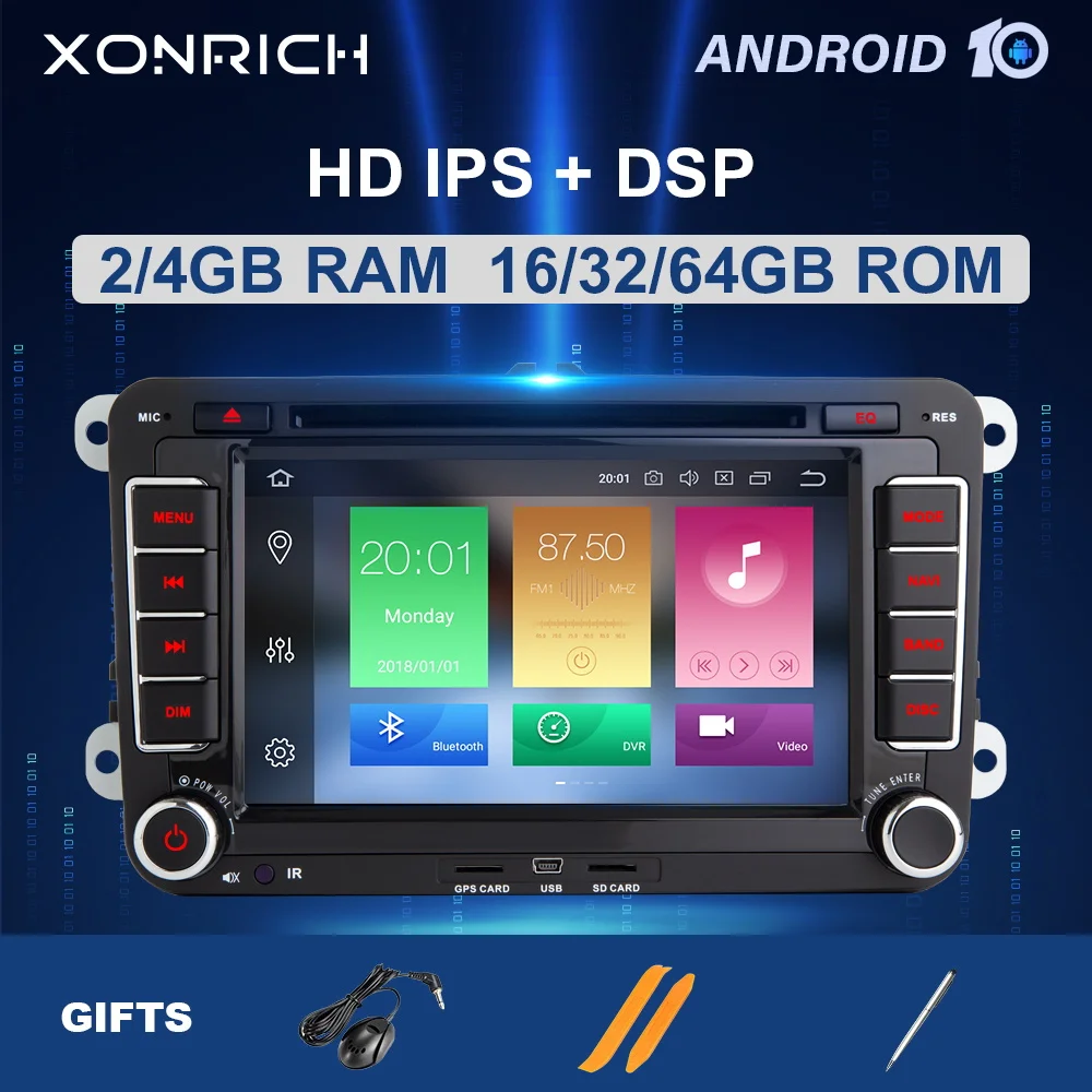 2Din DSP Android10 Car DVD Player GPS Navigation For VW Passat B6 Touran Amarok Volkswagen Skoda Octavia2 golf 5 IPS Carplay RDS