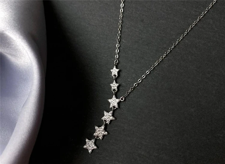Изысканная модная подвеска в виде звезд, Очаровательная романтическая 925 пробы Серебряная цепочка для ключицы, Женское Ожерелье SNE463