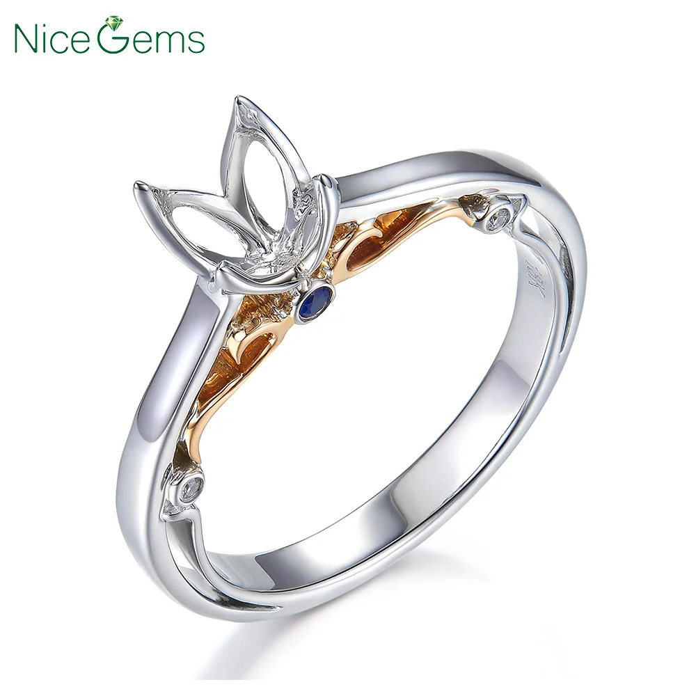 NiceGems 18 К белое золото и розовое тюльпан установка натуральный сапфир Муассанит