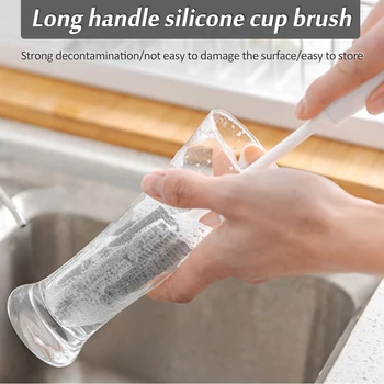 

Silicone Simple Glass Cleaning Brush Long Handle Cup Cleaning Brush Household Wash Tea Cup Sponge Brush Kitchen Cleaning Tool