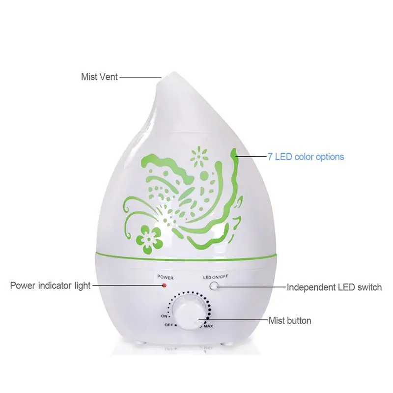 Ultrasonic Air Humidifier Aroma Essential Oil Diffuser 1.3L Aromatherapy Cool Mist Maker For Home Office Spa Fogger