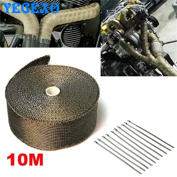

5cm*5M 10M Titanium Black white Fiberglass Heat Shield Tape with Stainless Ties Exhaust Heat Wrap Roll for Motorcycle
